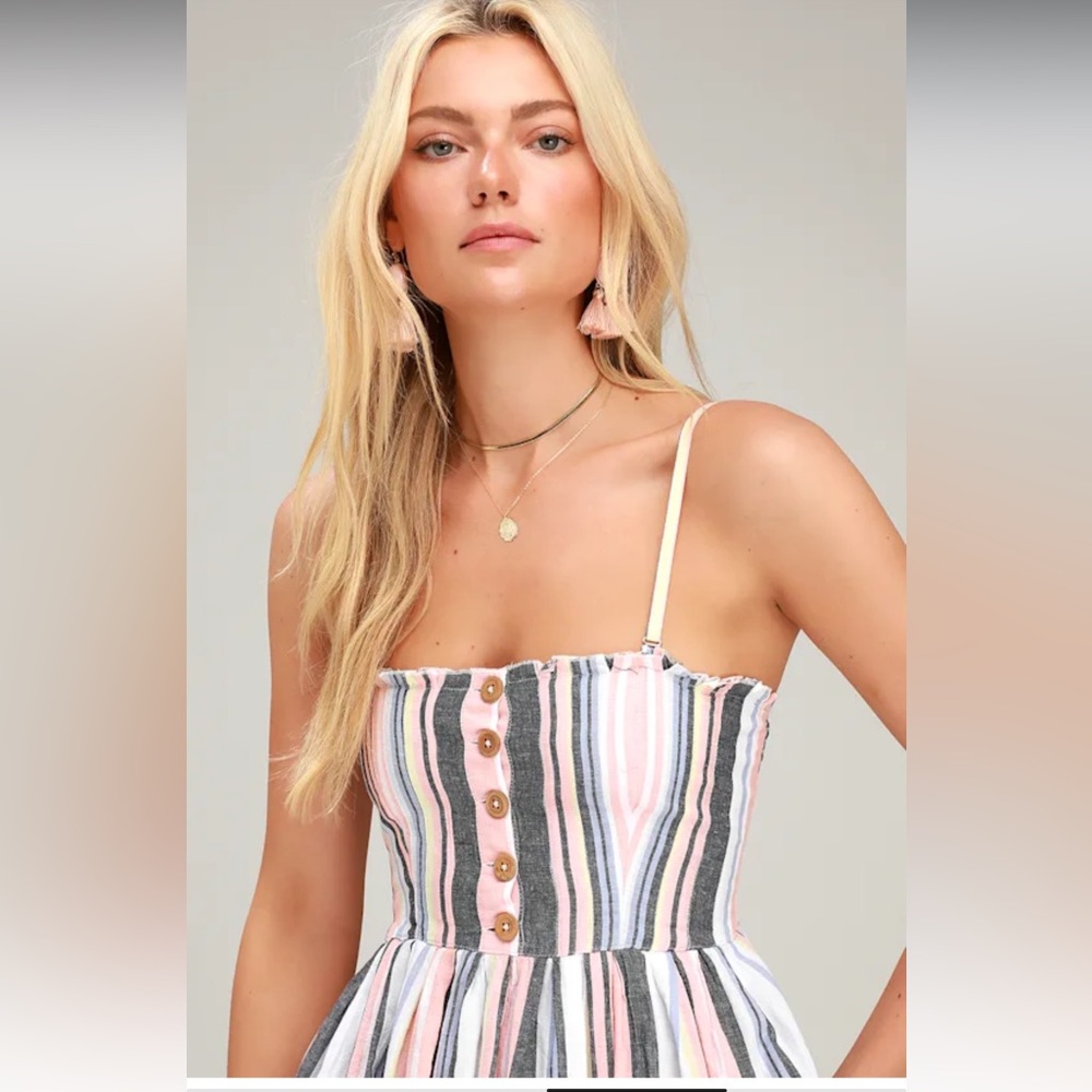 Lilah Multi Striped Pleated Midi Dress -Free People size L - Picture 4 of 9